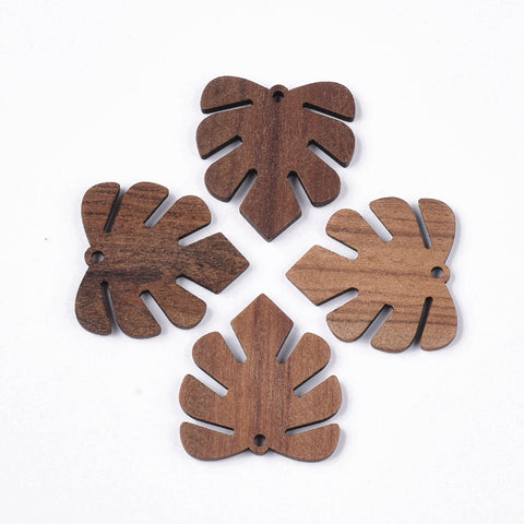 Monstera walnut wood charms/connectors x 4 pieces