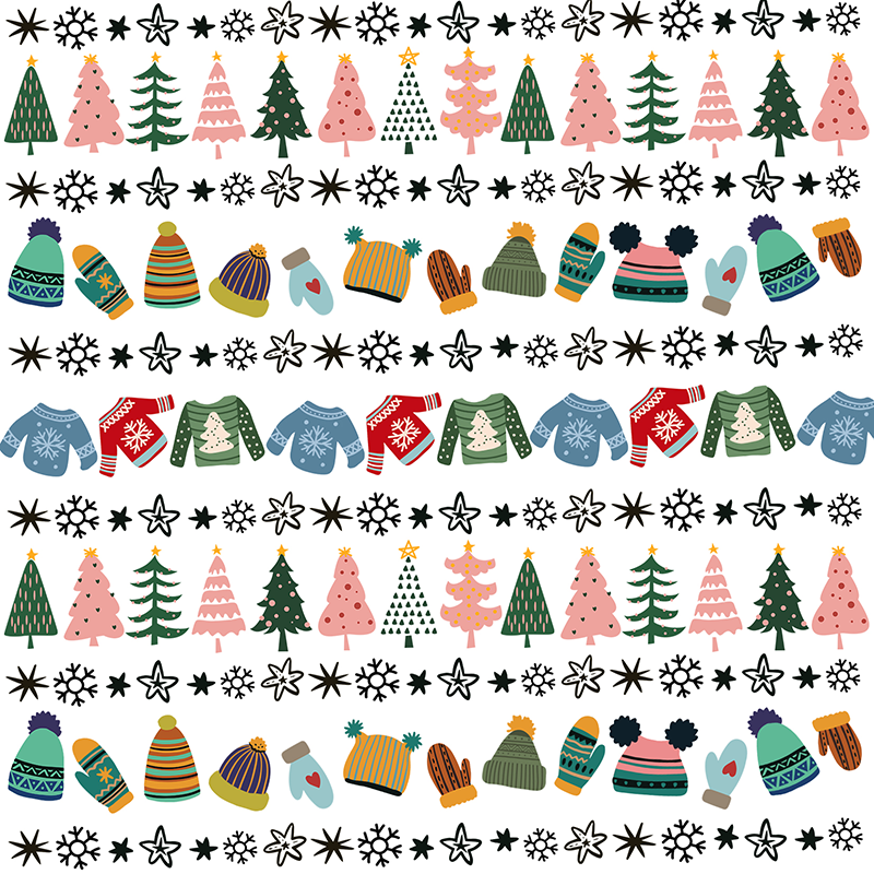 Winter Christmas trees, gloves, jumpers Transfer paper 1 sheet