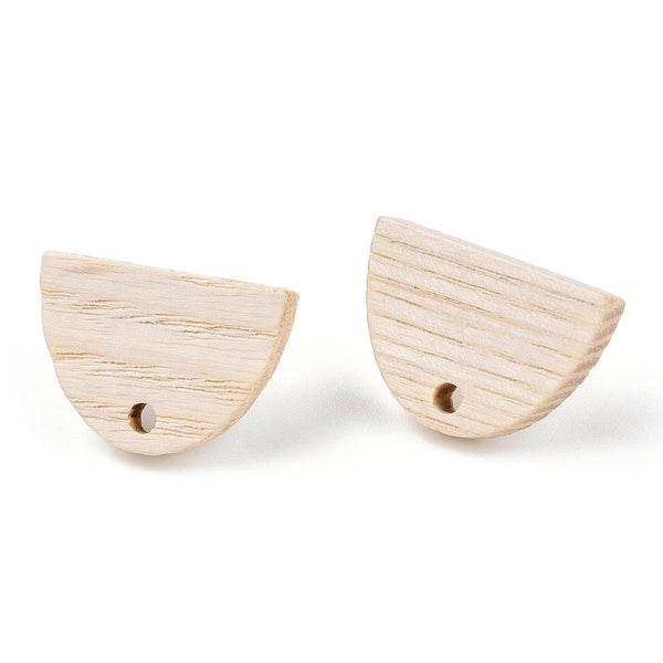 Ash wood semi circle stud tops with stainless steel posts x 6 pieces