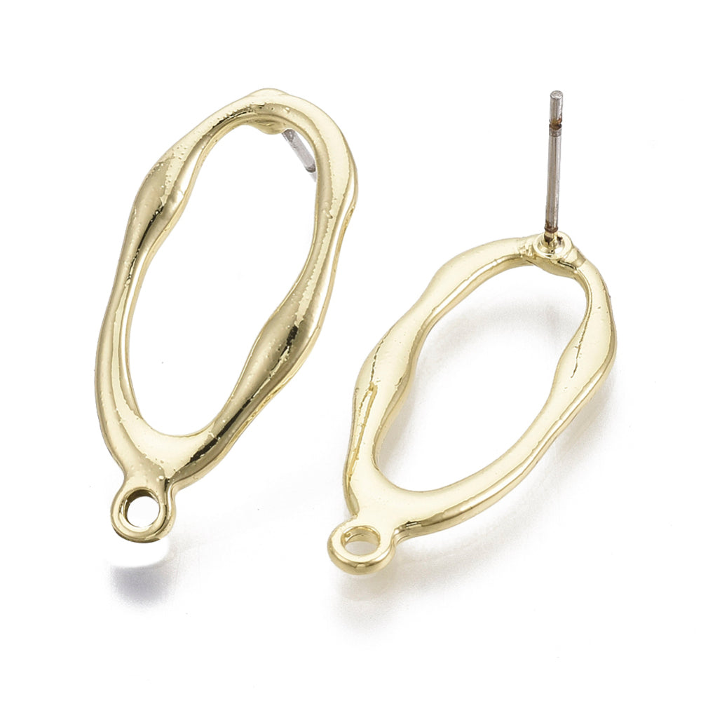 Oval organic shape gold alloy plated stud tops x 8 pieces Clay By