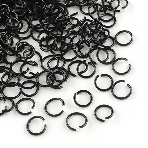 8mm black ALUMINIUM open jump rings - 100 pieces