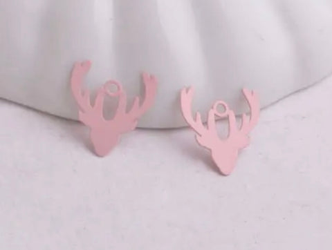 Pink deer head charms x 6