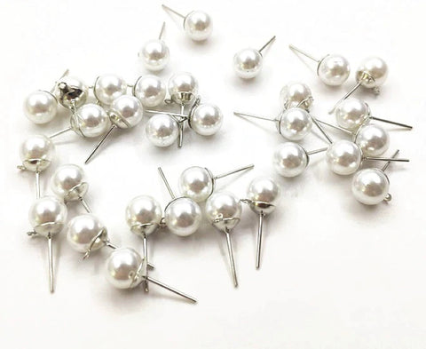 Pearl look silver plated stud tops - pack of 10 - 6mm