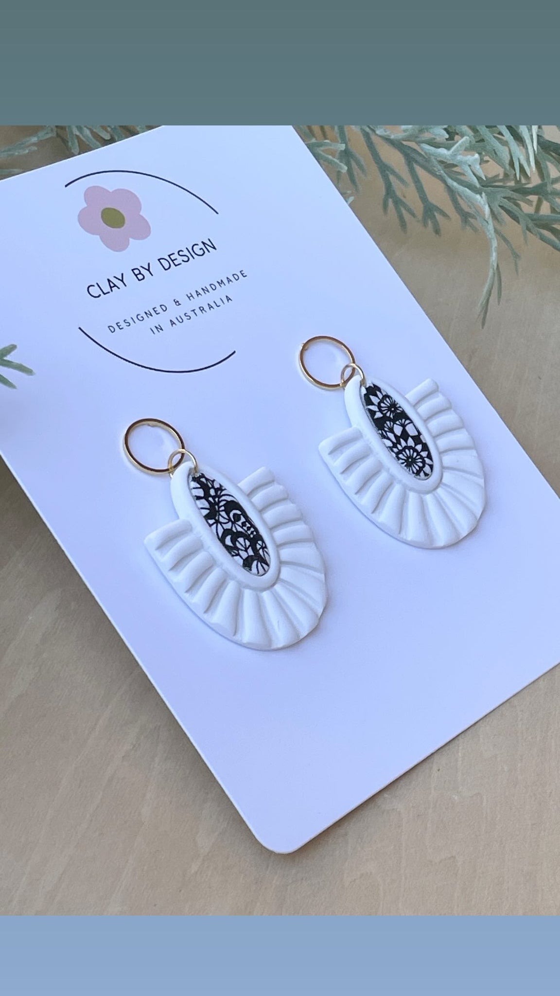 White & Black lace pattern fan dangles