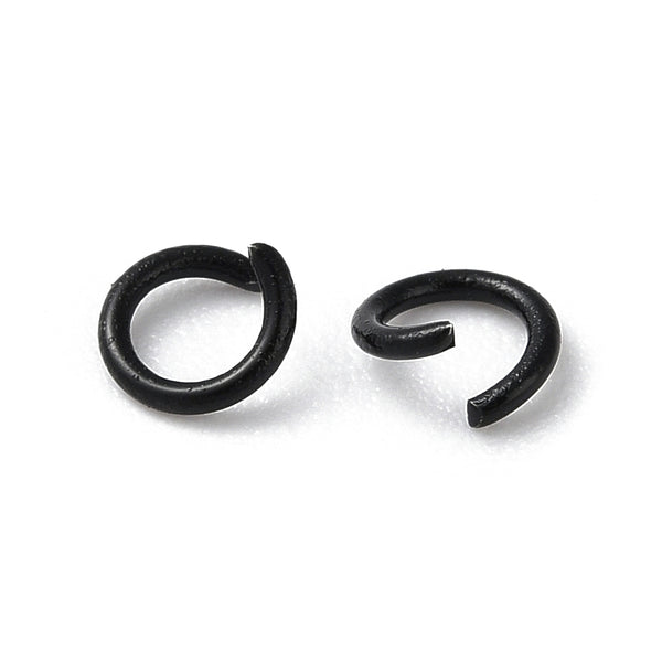 6mm Black stainless steel open jump rings  - 50 pieces