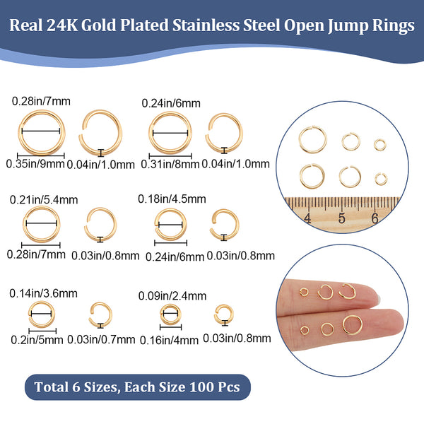 Bulk pack jump rings - 6 sizes, 9mm, 8mm, 7mm, 6mm 5mm & 4mm - 600 pieces