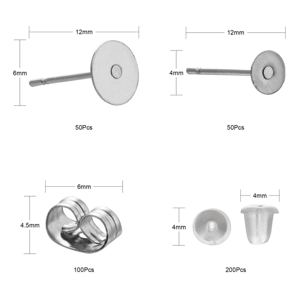 Mix pack of 6 mm & 4mm 304 Stainless steel posts & backs 400 pieces total