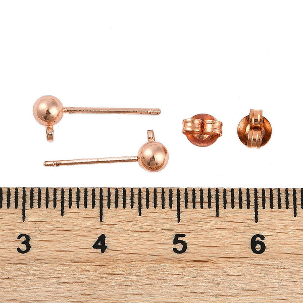 Rose gold plated nickel free 4mm ball stud tops x 10 tops & 10 backs (20 pieces)