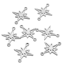 Stainless steel star double connector charms x 6
