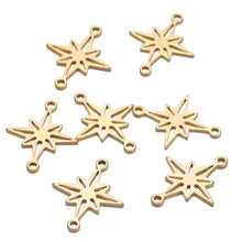 Stainless steel gold plated star double connector charms x 6