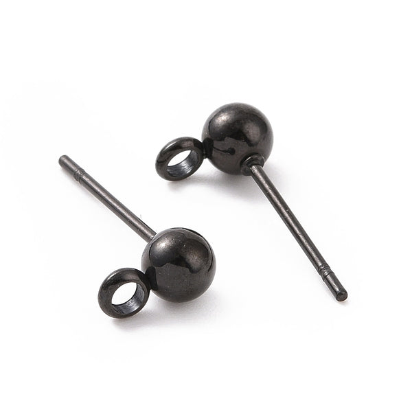6mm BLACK plated stainless steel earring ball stud tops x 10 pieces