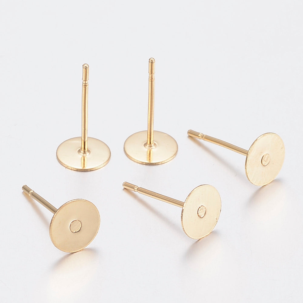 10mm Genuine 24K GOLD 304 stainless steel earring posts x 100 pieces.