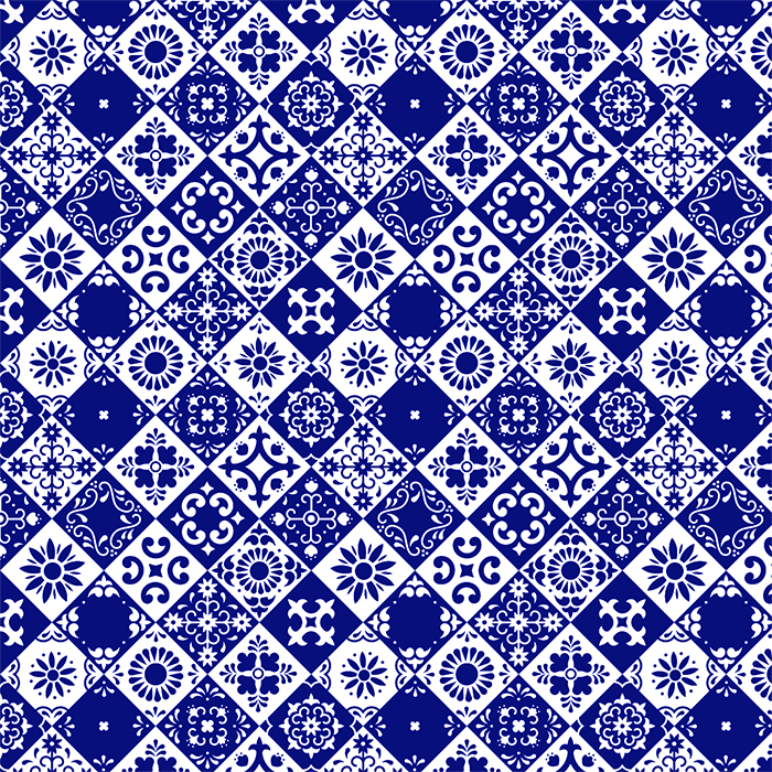 Blue & white tile pattern design 2 - Transfer paper - 1 sheet