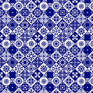 Blue & white tile pattern design 2 - Transfer paper - 1 sheet