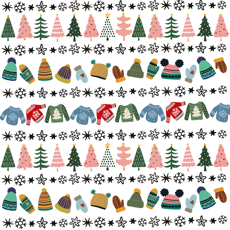 Winter Christmas trees, gloves, jumpers - Transfer paper - 1 sheet