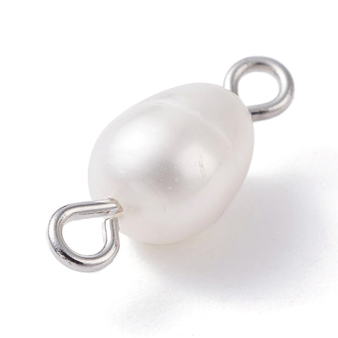 Natural fresh water pearl - charms one hole connector stainless steel - pack of 6