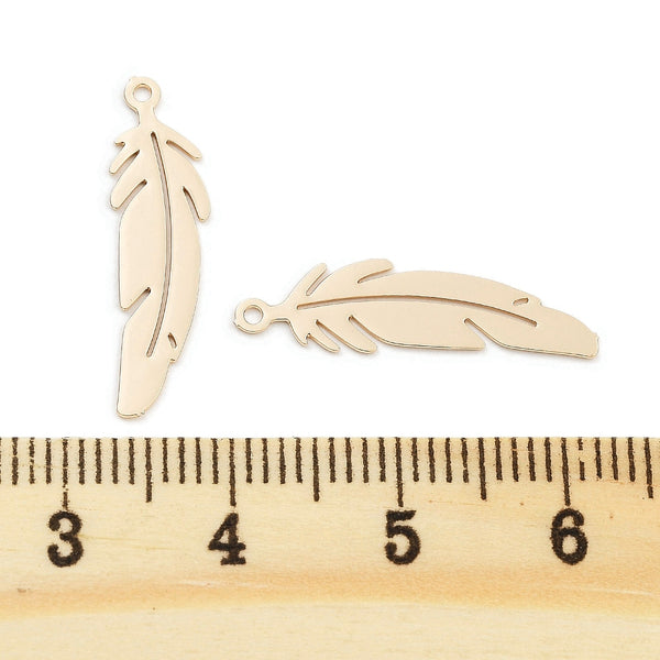 Gold plated feather charms x 8 pieces