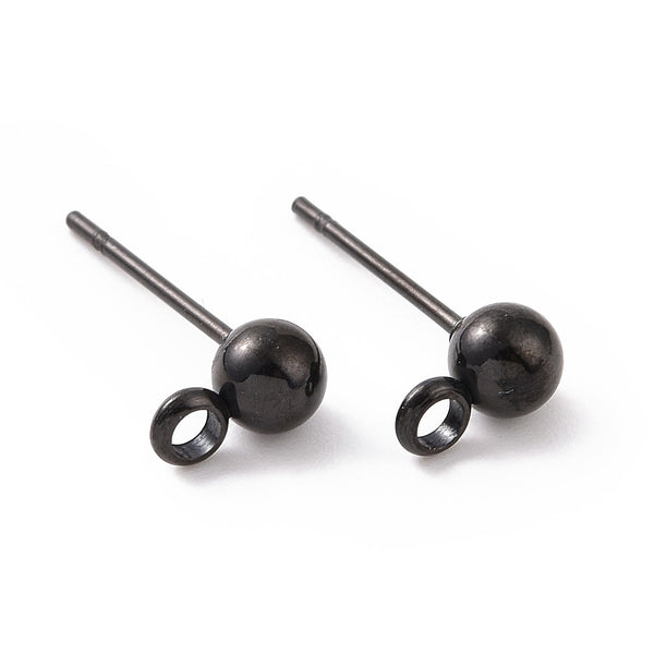 6mm BLACK plated stainless steel earring ball stud tops x 10 pieces