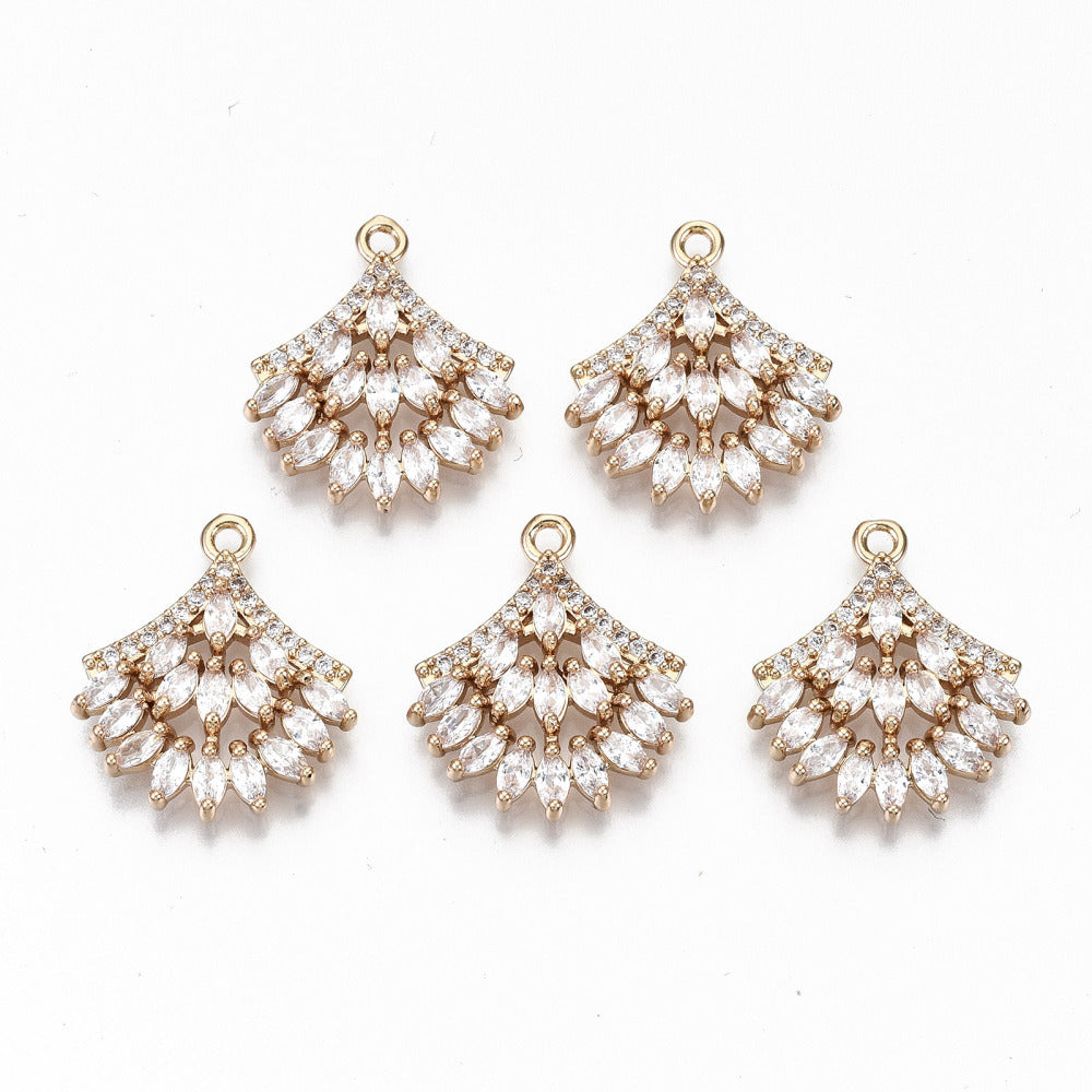 Style 2 - Fan shape diamante gold plated charms - pack of 4