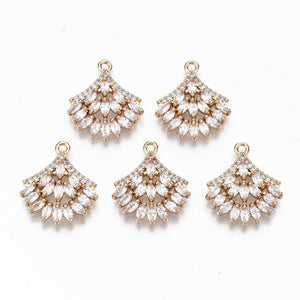 Style 2 - Fan shape diamante gold plated charms - pack of 4