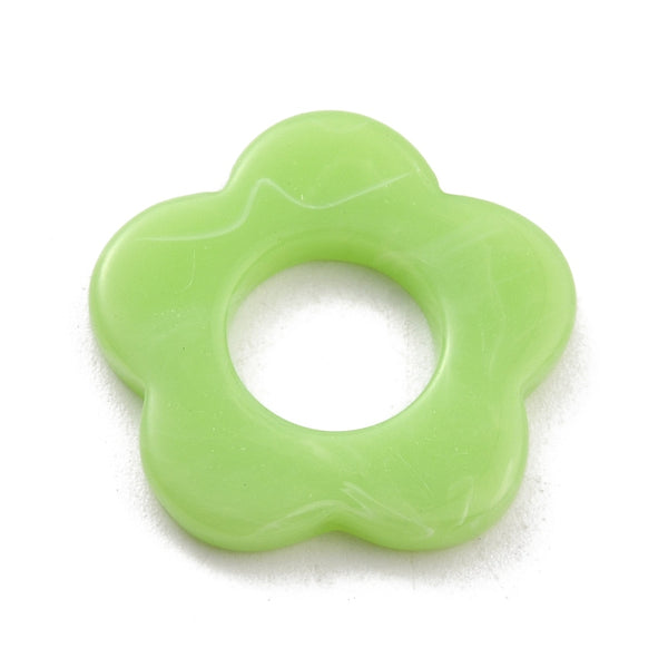 Lime green acrylic flower charms x 6 pieces