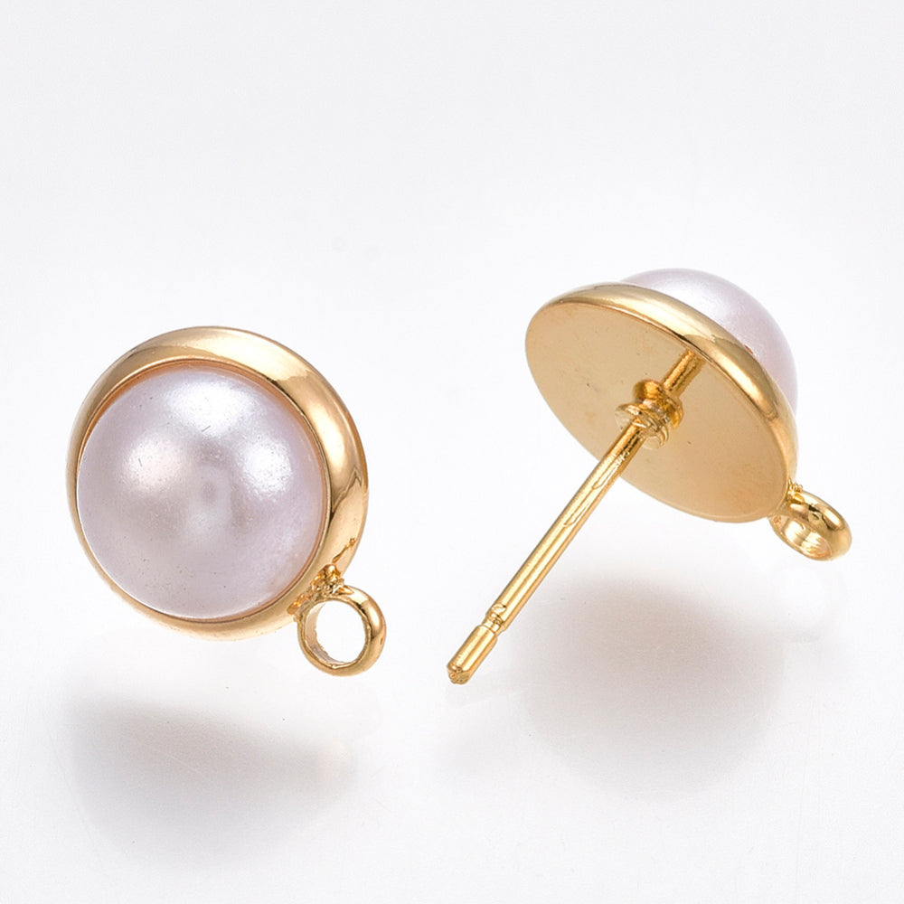 Imitation pearl genuine 18K gold border stud tops x 8 pieces