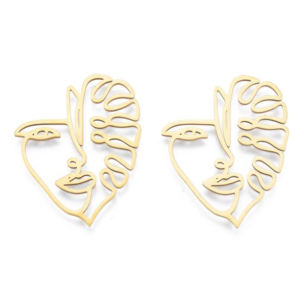 201 stainless steel gold plated face monstera charms  x 2 pieces