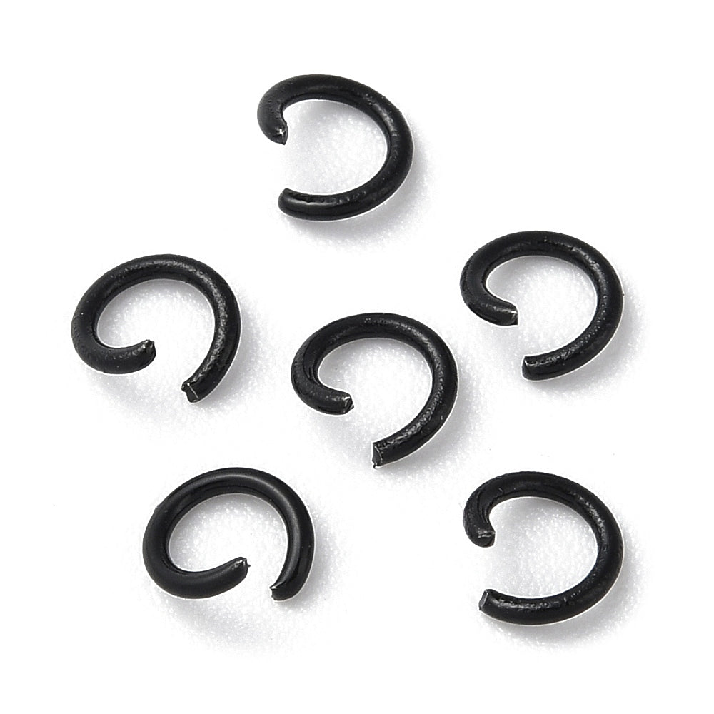 6mm Black stainless steel open jump rings  - 50 pieces