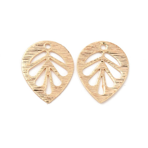Textured 18K gold plated leaf charm connectors x 6 pieces