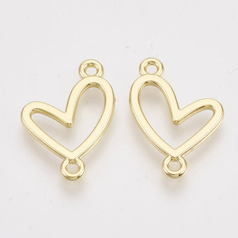Yellow gold plated heart charm double connector x 8 pieces - 1.7cm x 1.3cm