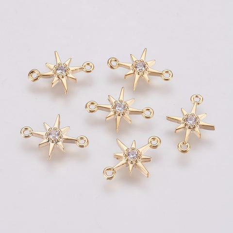 Diamante Genuine 18K gold plated star charm 2 holes connector x 6 pieces