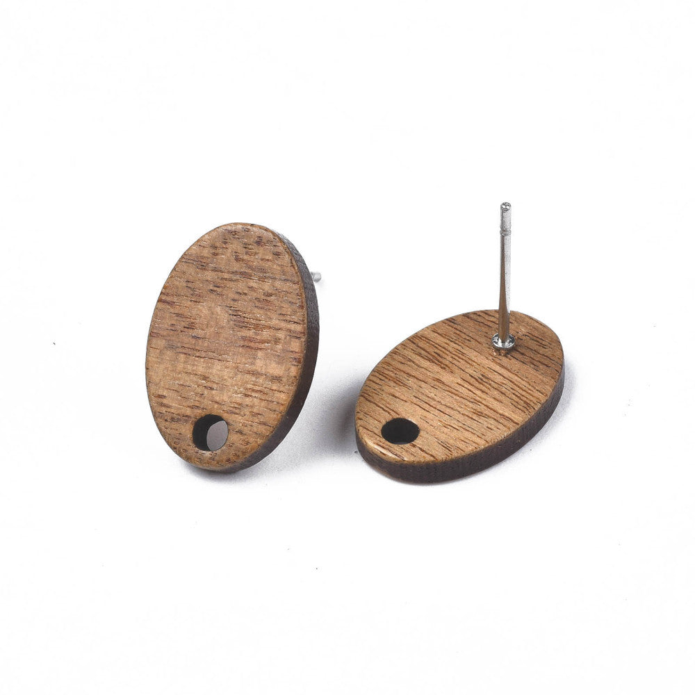 Oval Walnut stud tops with stainless steel posts x 6 pieces