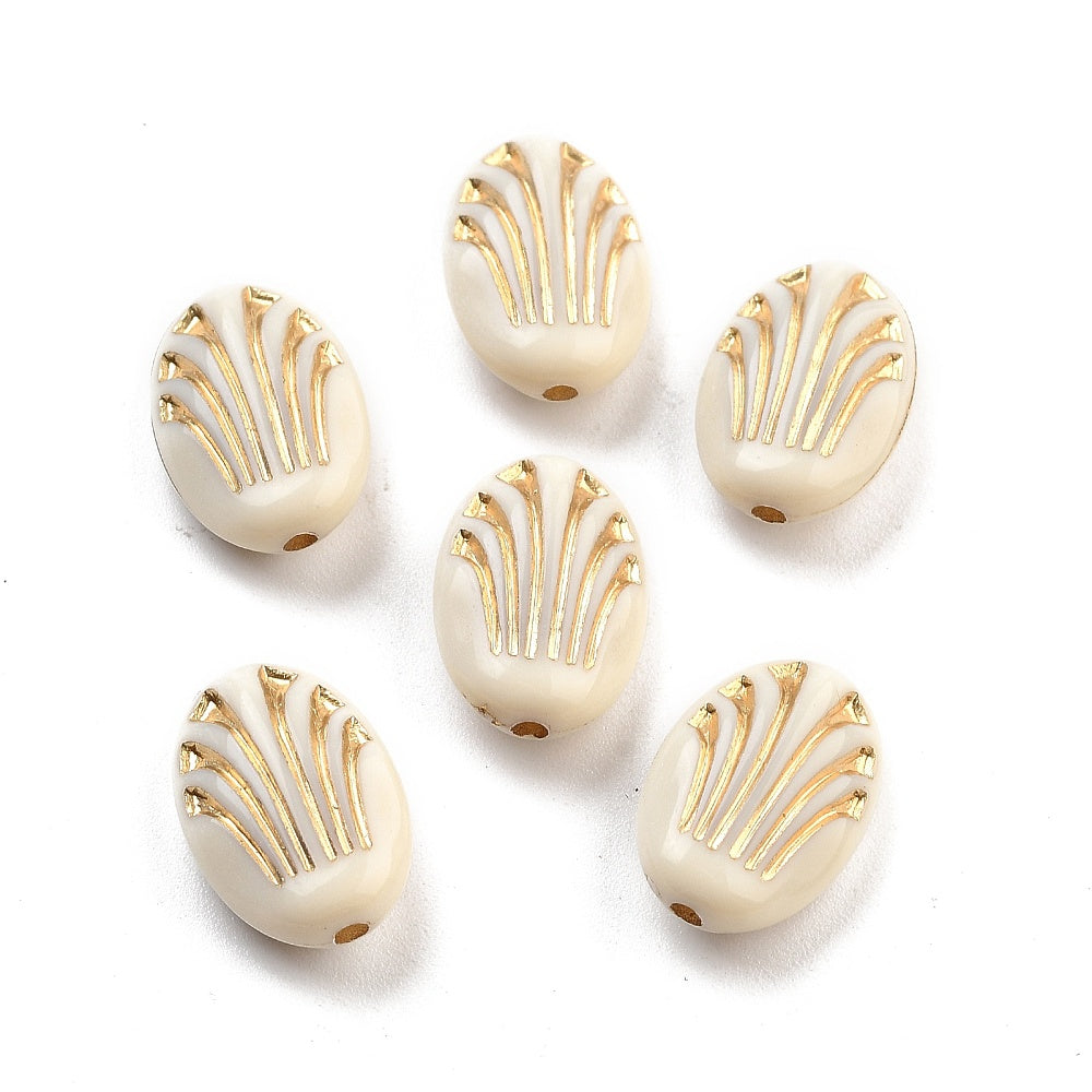 Acrylic cream & gold plated beads x 10 pieces