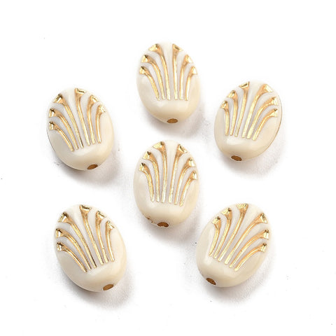 Acrylic cream & gold plated beads x 10 pieces