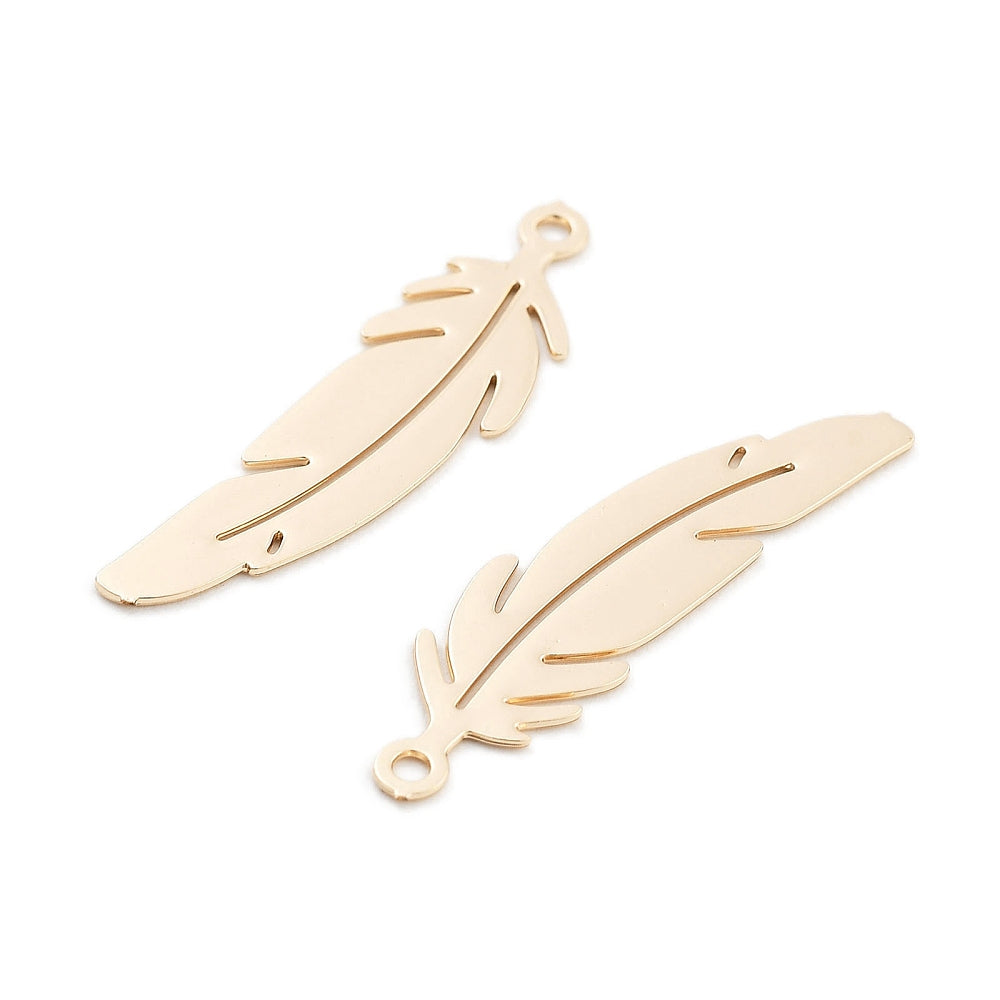 Gold plated feather charms x 8 pieces