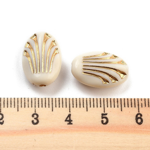 Acrylic cream & gold plated beads x 10 pieces