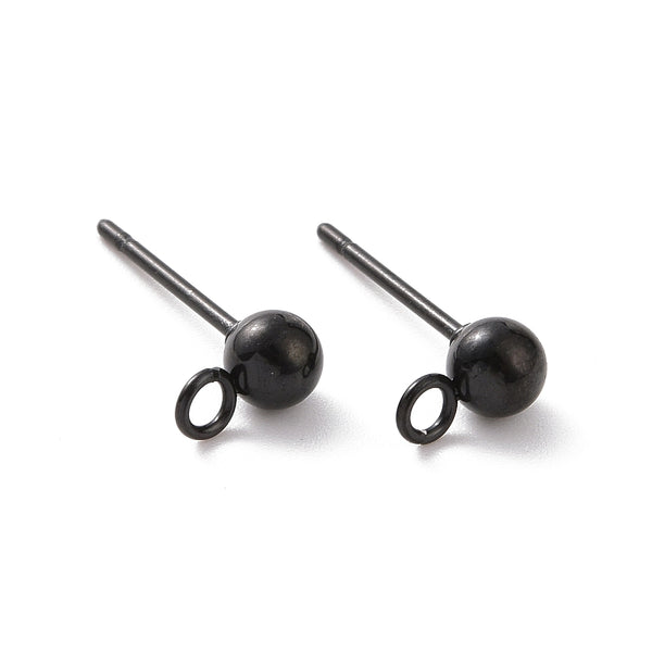 BLACK plated 4mm stainless steel earring ball stud tops x 10 pieces