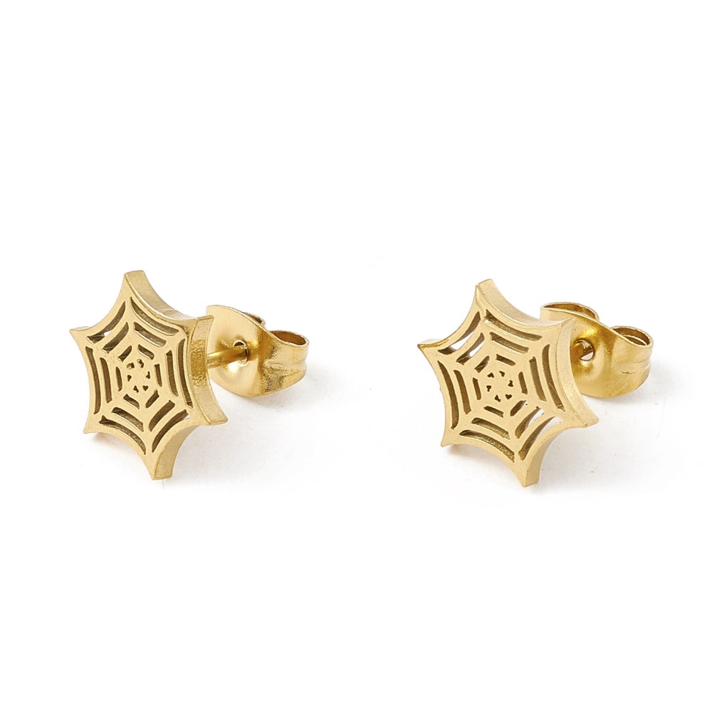 Gold cobweb stainless steel stud add ons - 1 pair