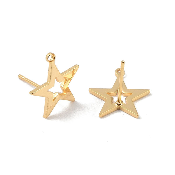 Genuine 18K gold plated open star stud tops x 8 pieces