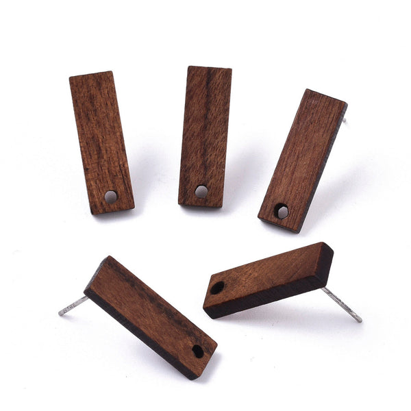 BULK PACK Walnut stud tops with stainless steel posts x 15 pairs with silicone backs