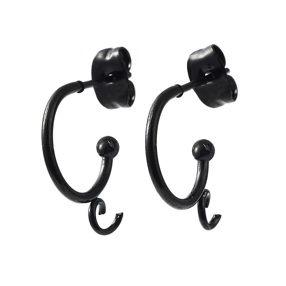 Black plated stainless steel open hoops posts  - 6 pieces plus backs