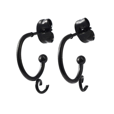 Black plated stainless steel open hoops posts  - 6 pieces plus backs