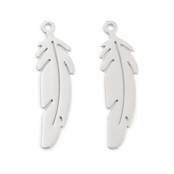 Platinum feather charms x 8 pieces