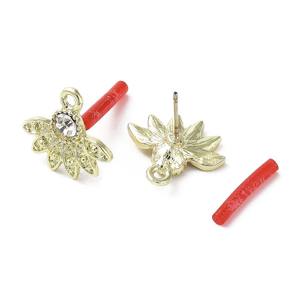 Gold plated flower with diamante stud earring post x 8 pieces