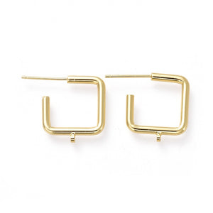 Square open gold plated hoop with 925 post x 1 pair