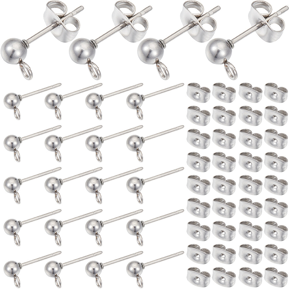 BULK 4mm silver 304 stainless steel ball stud post 200 x pieces