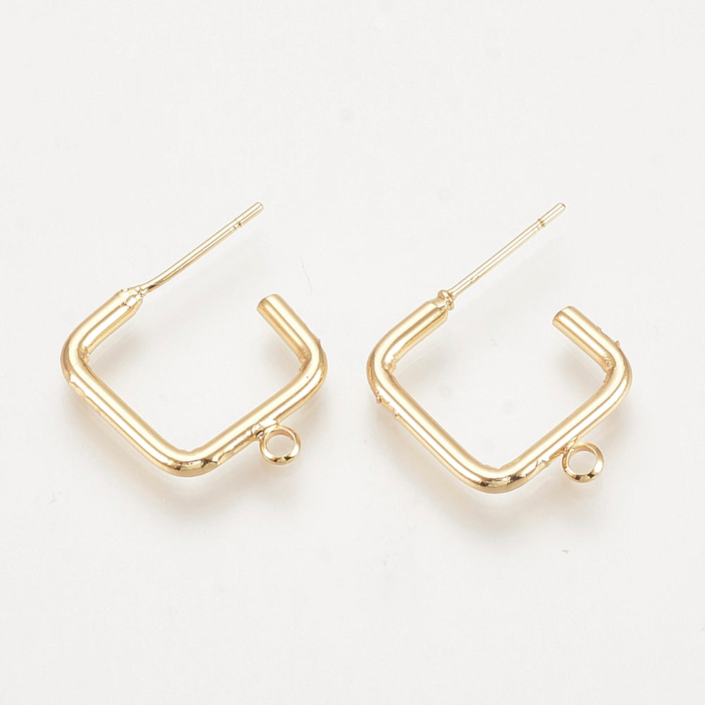Square open genuine 18K gold plated hoop x 6 pieces