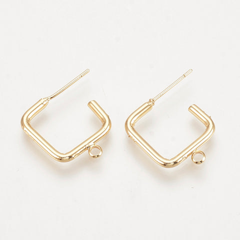 Square open genuine 18K gold plated hoop x 6 pieces