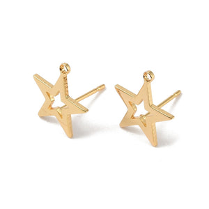 Genuine 18K gold plated open star stud tops x 8 pieces