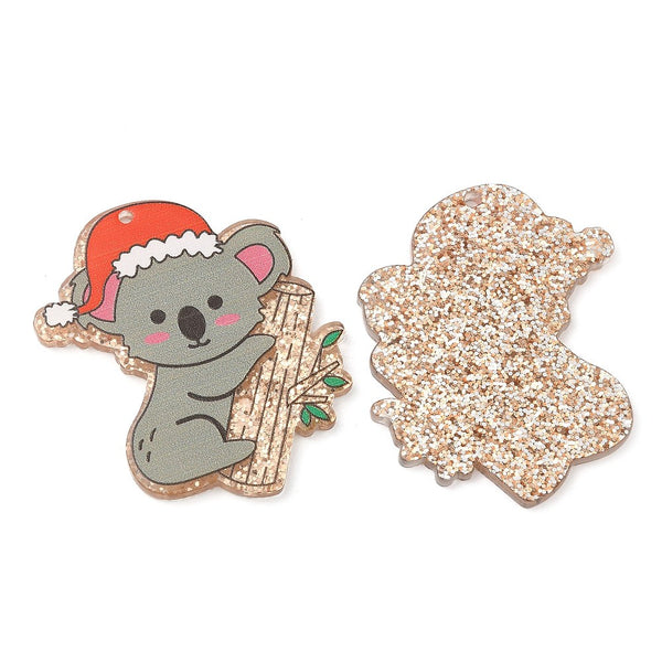 Acrylic Christmas koala 3.6cm x 3.6cm charms x 4 pieces